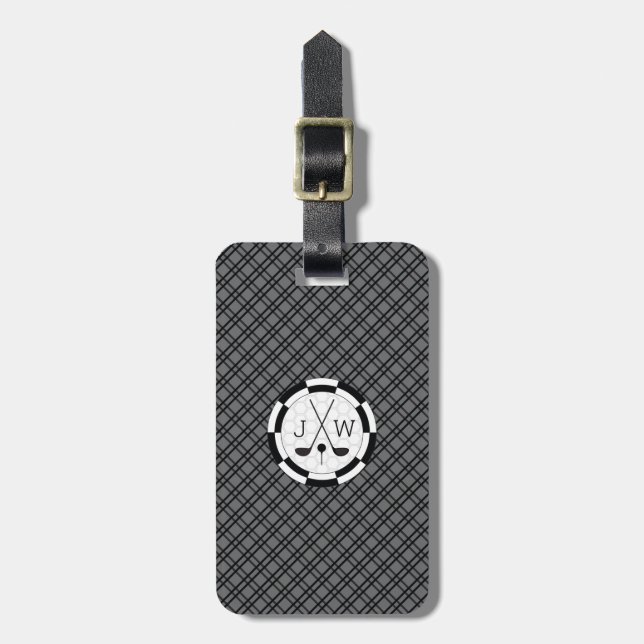 Moderne Golf Equipment Motif und Monogram Gepäckanhänger (Vorderseite vertikal)
