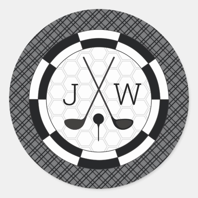 Moderne Golf Equipment Motif und Monogram Runder Aufkleber (Vorderseite)