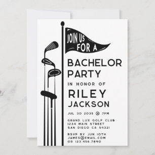 Moderne Golf Golfers Bachelor Party Black and Whit Einladung