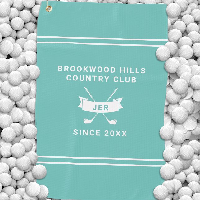 Moderne Golfer Monogramm Anfangsbuchstaben Golfsch Golfhandtuch (Modern Golfer Monogram Initials Golf Clubs Teal Golf Towel)