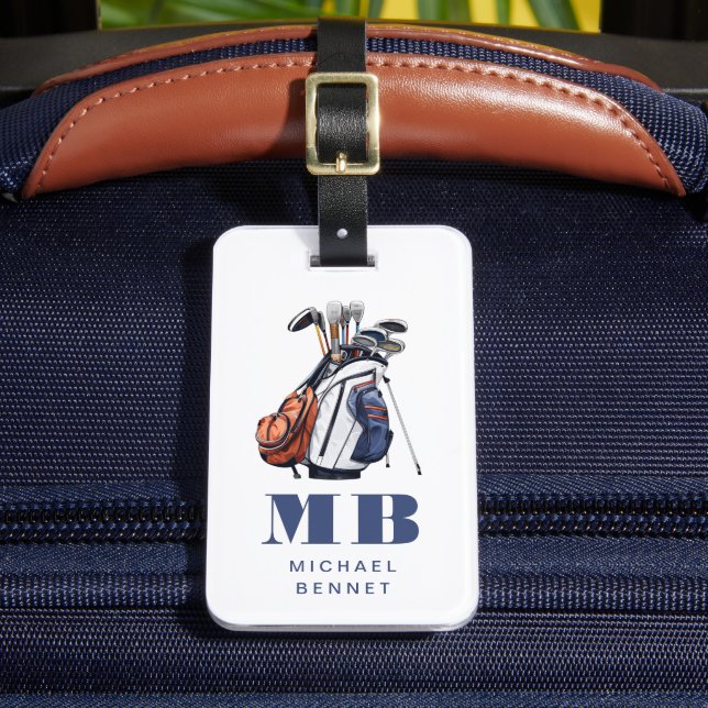 Moderne Golfer Sport Monogramm Gepäckanhänger (Vorderseite Insitu 2)