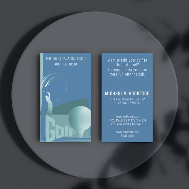 Moderne Golflehrer Golf Blue Business Card Visitenkarte (Von Creator hochgeladen)