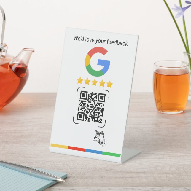 Moderne Google Review QR Scan Halterung Sockelschild (In SItu)