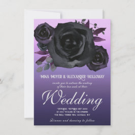 Moderne Goth Lila Black Rose Foto Hochzeit Einladung