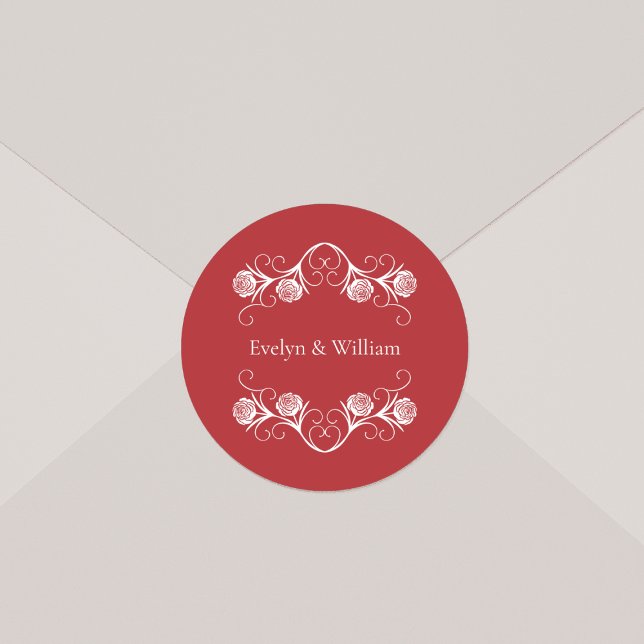 Moderne gotische Rose Wirbel Crimson Red Wedding Runder Aufkleber (Von Creator hochgeladen)