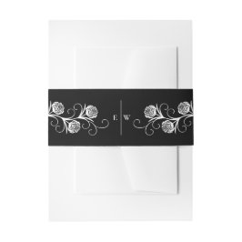 Moderne gotische Rose Wirbel Schwarz-Weiß-Hochzeit Einladungsbanderole