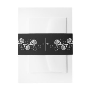 Moderne gotische Rose Wirbel Schwarz-Weiß-Hochzeit Einladungsbanderole