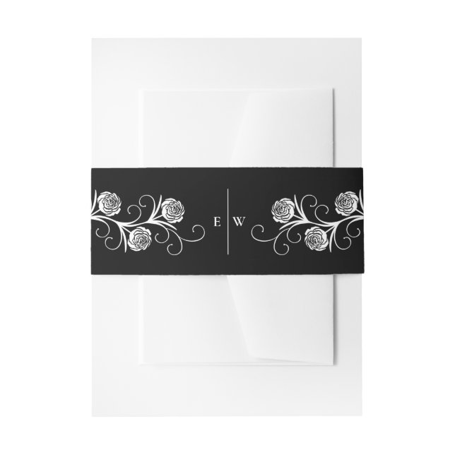 Moderne gotische Rose Wirbel Schwarz-Weiß-Hochzeit Einladungsbanderole (Vorderseite Beispiel)