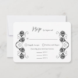 Moderne gotische Rose Wirbel Schwarz-Weiß-Hochzeit RSVP Karte