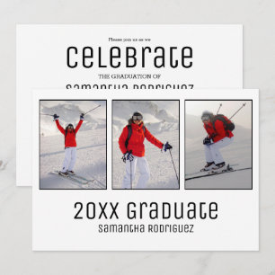 Moderne Grad 3 Foto White Graduation Party Einladu Einladung
