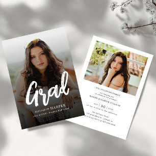 Moderne Grad Brush Schrift Foto Abschlussfeier Einladung