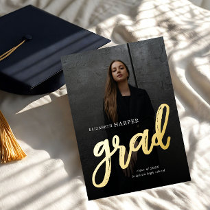 Moderne Grad Brush Schrift Foto Abschlussfeier Folieneinladung