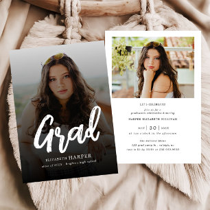Moderne Grad Brush Script Foto Abschlussfeier Einladung