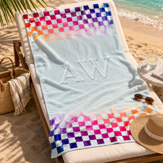 Moderne Gradienten-Karo-Rahmen-Monogramm Strandtuch