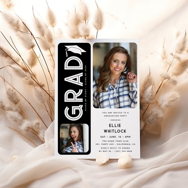 Moderne Graduate 2 Foto Graduate Party Einladung (Von Creator hochgeladen)