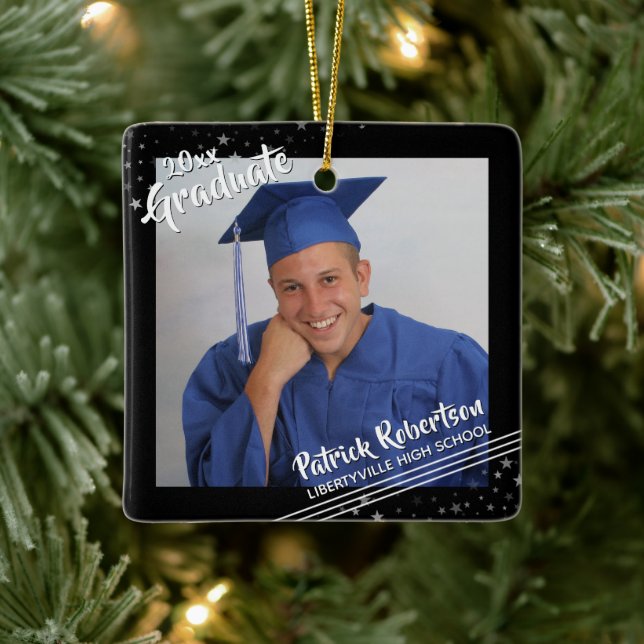 Moderne Graduate 2 Fotos Pinselschrift Schwarze St Keramikornament (Baum)
