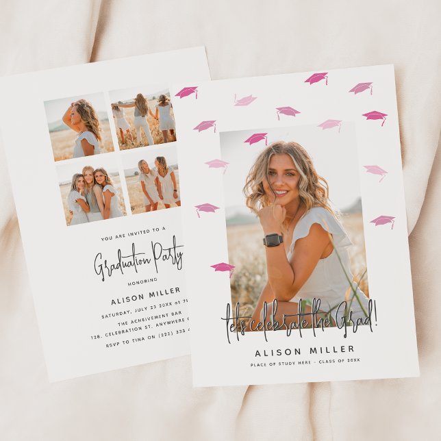 Moderne Graduate Abschluss Celebration Pink Einladung (Von Creator hochgeladen)