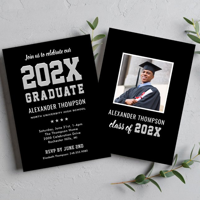Moderne Graduate Black Gray Graduation Party 2025 Einladung (Von Creator hochgeladen)
