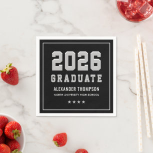 Moderne Graduate Black Gray Graduation Party 2025 Serviette