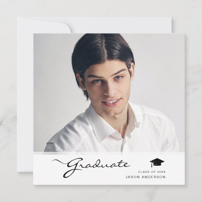 Moderne Graduate Elegante Script | Trendy 1 Foto Ankündigung (Vorderseite)