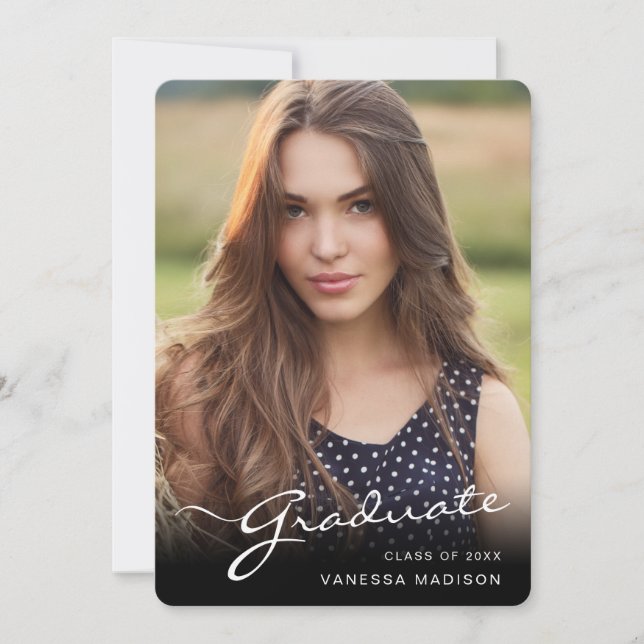Moderne Graduate Elegante Script | Trendy Foto Ankündigung (Vorderseite)