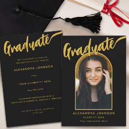 Moderne Graduate Foto Arch Black und Gold Script Ankündigung