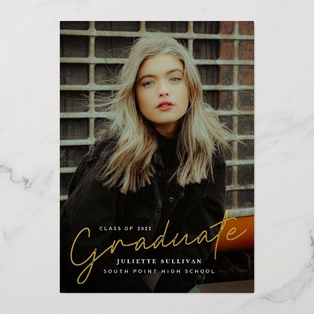Moderne Graduate Foto Graduate Party Folieneinladung (Vorderseite)