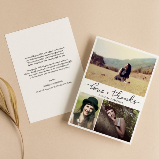 Moderne Graduate Liebe und dank Script-Fotos Dankeskarte (Von Creator hochgeladen)