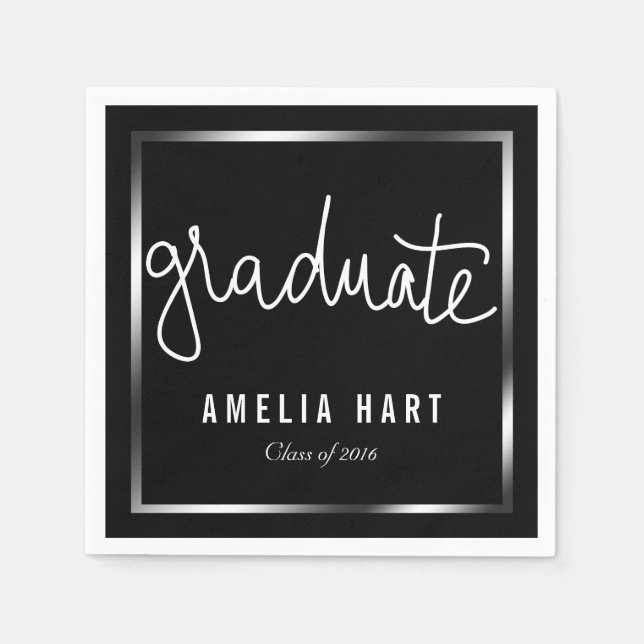 Moderne Graduate Typografie Chic Black Serviette (Vorderseite)