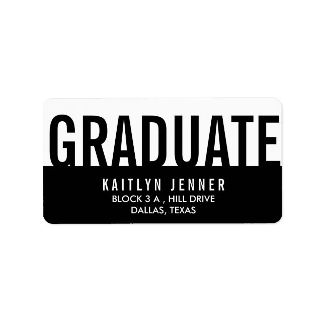 Moderne Graduate Typografie Schwarz-Weiß-Chic Adressaufkleber (Vorne)
