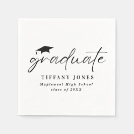 Moderne Graduate White Script Graduation Party Serviette