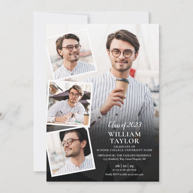 Moderne Graduation Party 5 FotoCollage Einladung (Vorderseite)