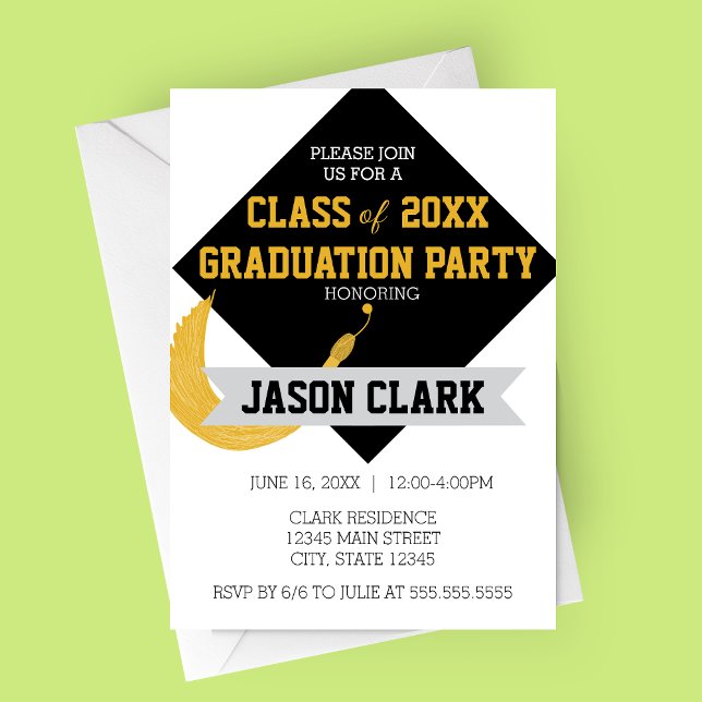 Moderne Graduiertenkap mit Tassel Graduation Party Einladung (Large Customizable Modern Graduation Cap with Tassel Graduation Party Invitation)