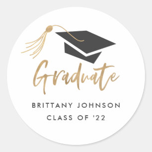 Moderne Graduiertenkappen und Tassel Gold Foil Runder Aufkleber