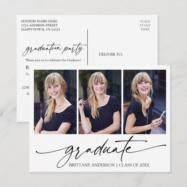 Moderne Graduierungspartei für Foto Ink 3 Postkarte (Vorne/Hinten)