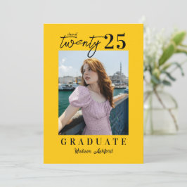 Moderne Graduierungspartei für gelbes Script-Foto Einladung