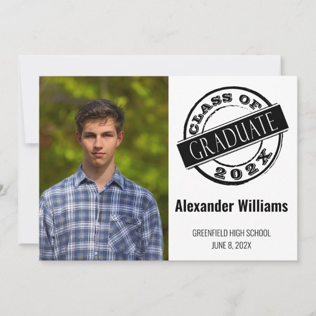 Moderne Graduierungspartei für männliches Foto Einladung (Vorderseite)
