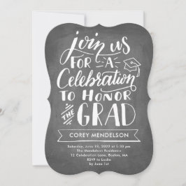 Moderne Graduierungspartei mit Handschrift Einladung
