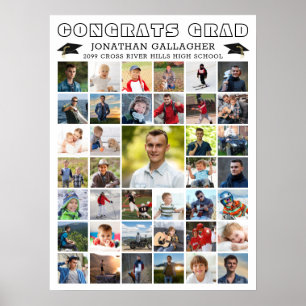 Moderne Graduierungspartei Schwarz-weiß FotoCollag Poster