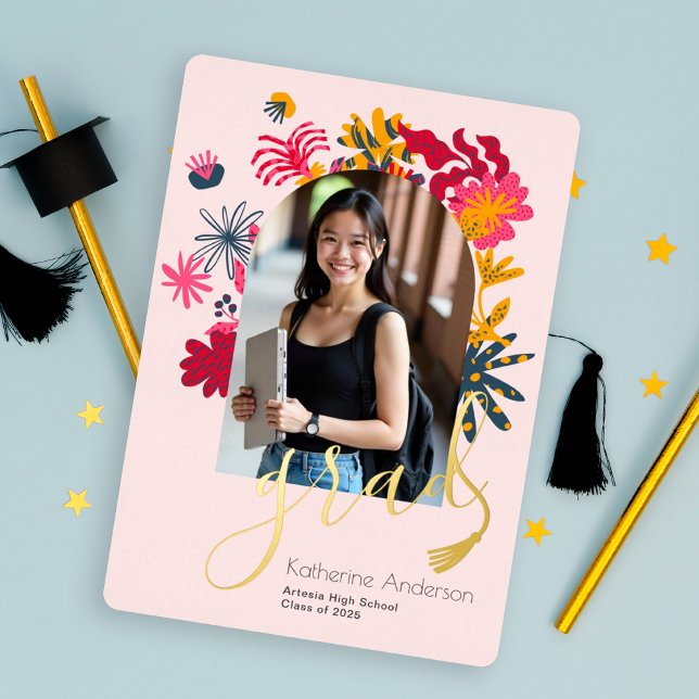 Moderne Graduierungsparty für Arch-Rosa-Foto Folieneinladung (Von Creator hochgeladen)