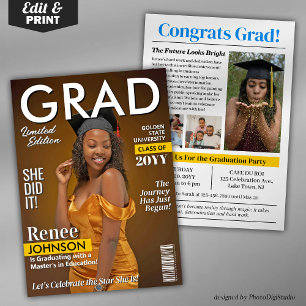 Moderne Graduierungsparty Invite Grad Magazine Cov Feiertagskarte