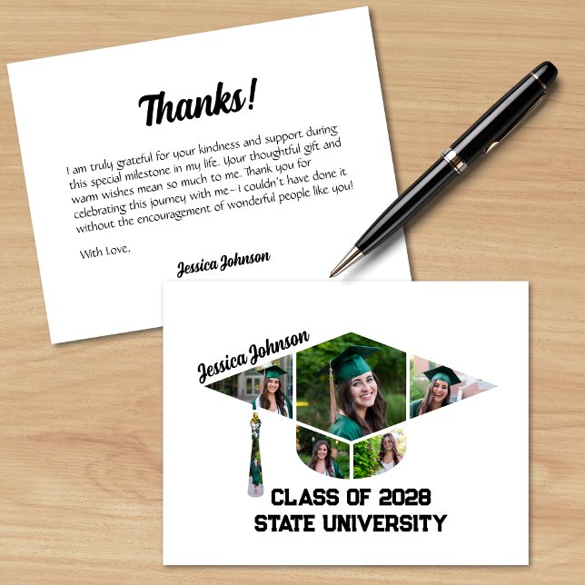 Moderne Graduierungstafel Form FotoCollage Dankeskarte (Modern Graduation Cap Shaped Photo Collage Thank You Cards)