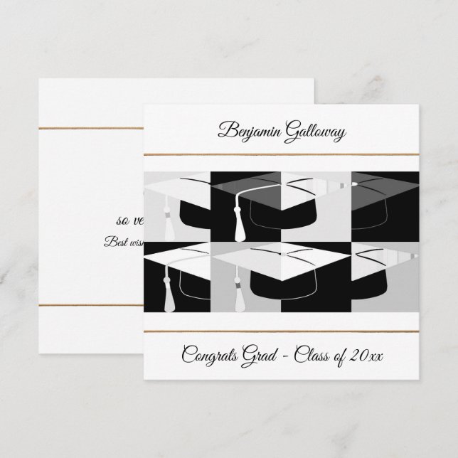 Moderne Graduierungstafel schwarz-weiß flach Karte (Vorne/Hinten)
