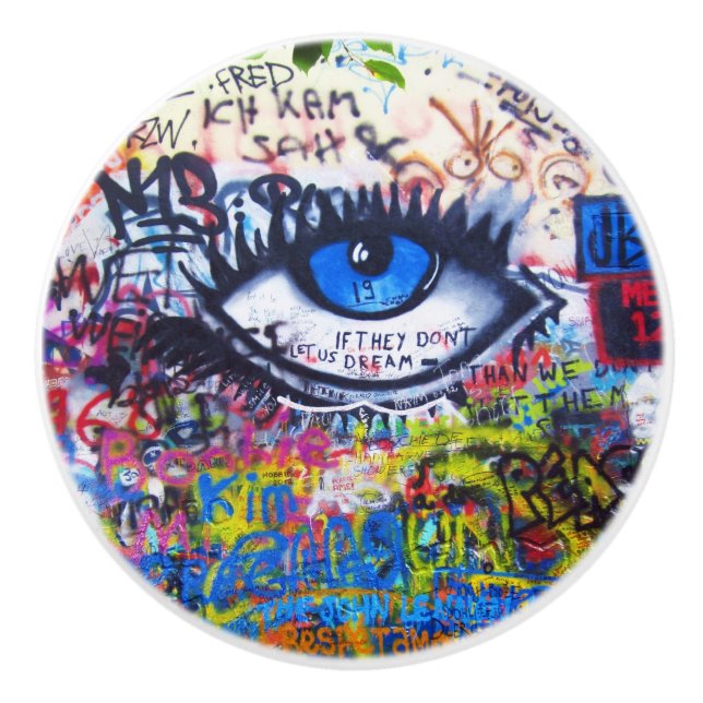 Moderne Graffiti des blauen bösen Blicks Keramikknauf (Vorderseite)