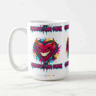 Moderne Graffiti-Teufelsherz in Flammen Edgy Valen Kaffeetasse