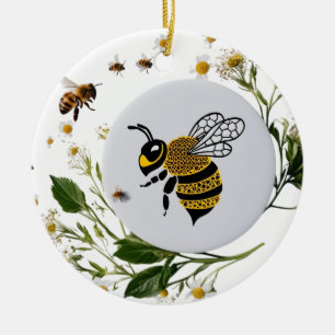 Moderne grafische Biene Botanischer Kranz Keramik  Ornament