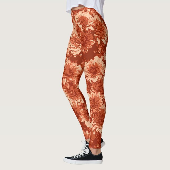 Moderne grafische Dahlia-Blume, Mandarin Orange Leggings (Links)