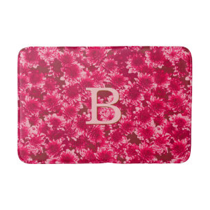 Moderne grafische Dahlia-Muster, Burgund und Rosa Badematte