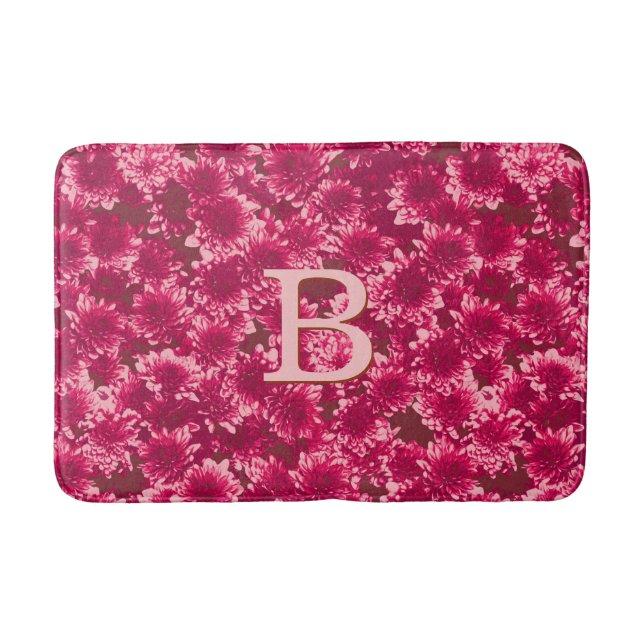 Moderne grafische Dahlia-Muster, Burgund und Rosa Badematte (Vorderseite)