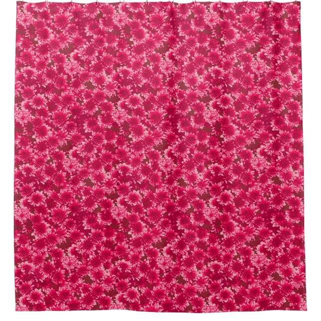 Moderne grafische Dahlia-Muster, Burgund und Rosa Duschvorhang (Vorderseite)